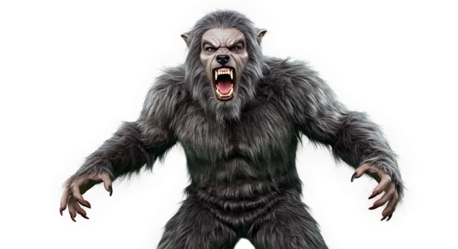 Scary werewolf costume roaring isolated on transparent background