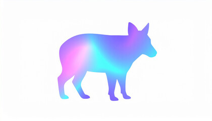 Fototapeta premium Stylized animal silhouette standing in profile, filled with a vibrant, psychedelic holographic gradient of neon pink and blue, isolated on white.