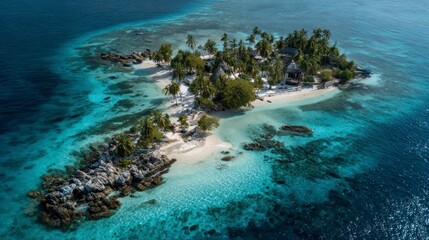 Fototapeta premium Tropical island paradise aerial view