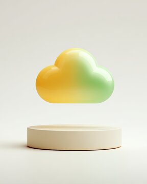 Floating cloud over platform, gradient color, light background
