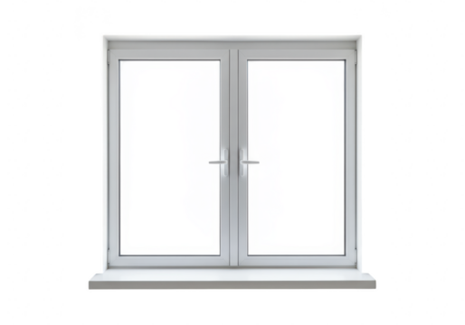 Modern white double door window isolated on transparent background