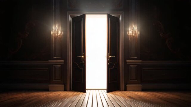 Mysterious dark room with open door light
