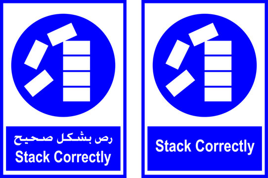 Safety sign for stacking correctly in multiple languages