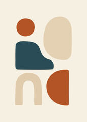 Scandinavian minimalist modern abstract art. Blue, beige, terracotta. Composition of organic shapes. Neutral tones