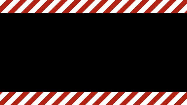 Looped Animated warning frame with red and white diagonal stripes on transparent background. Safety border alert animation with alpha channel for caution, attention, hazard and danger signs in video