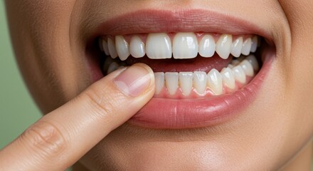 Obraz premium Close-up of a woman's perfect smile, showing healthy white teeth and clean gums. Concept of oral hygiene and professional dental care.