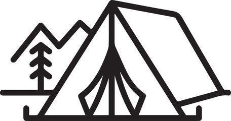 Minimalist camping icon for adventure seekers, perfect for outdoor brands, travel blogs, and nature-themed designs in modern style, originally vector