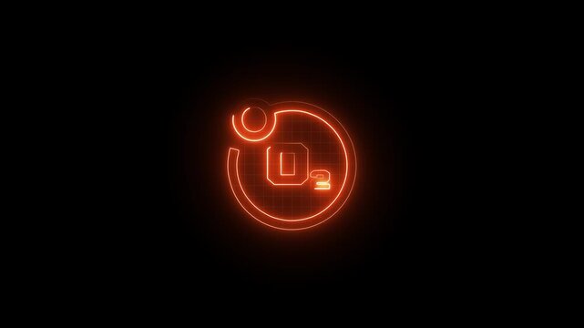 Glowing Oxygen molecule symbol in a circle, modern glowing design, health and energy element, scientific 4k animation video on dark background