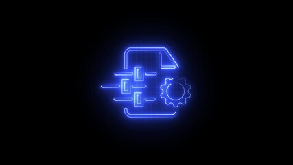 Neon Digital document settings, control panel for system configuration, workflow management interface, innovative 4k animation graphic on black background - Powered by Adobe