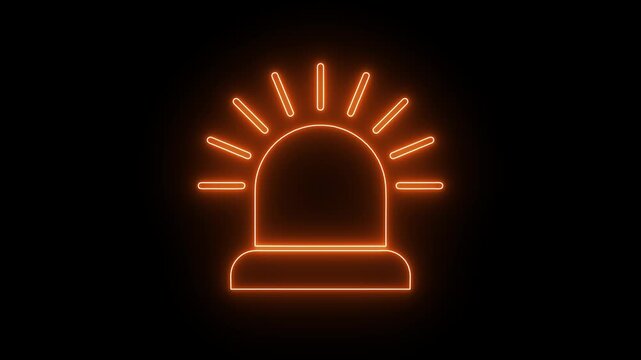 Siren icon in modern flat design, glowing emergency alarm symbol for website, app, ui and logo, futuristic 4k animation video on black background
