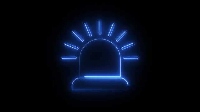 Emergency siren icon, trendy flat glowing design, warning alarm signal for digital interface, app, ui, logo, futuristic 4k motion graphic on black background