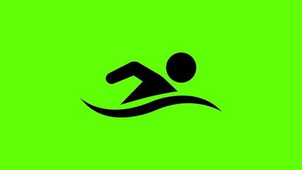 Black swimmer icon on bright green background swimming