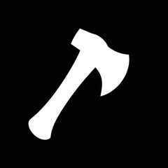 Minimalist axe symbol vector on black backdrop, perfect for forestry logos, outdoor survival graphics, and camping badges.