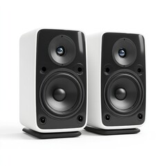 Fototapeta premium White bookshelf speakers audio sound system stereo music listening equipment for audiophiles and home theater 100