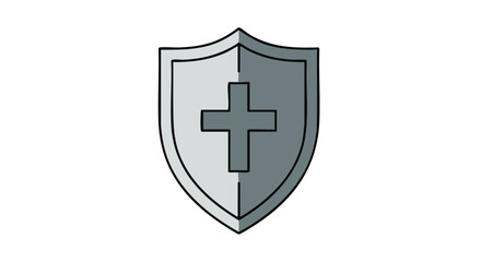 Guardian Symbol: A Shield with a Christian Cross Represents Faith, Security, and Heritage in Monochrome Shades of Grey
