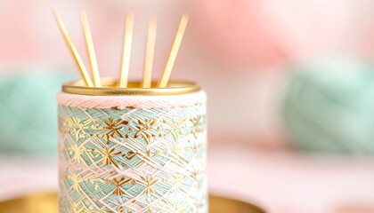 Decorative tin container with sewing needles