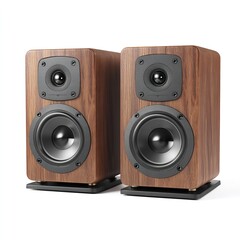 Fototapeta premium Premium wooden bookshelf speakers for audiophiles home theater sound system stereo audio hi fi speakers