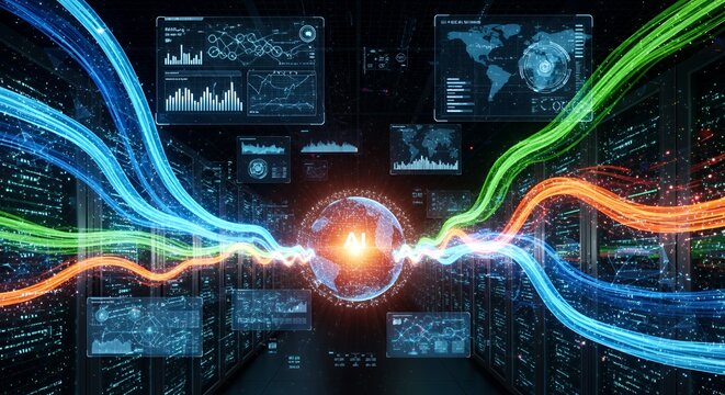 Global AI Data Network: Visualizing the interconnected world of artificial intelligence and data flow. - Powered by Adobe