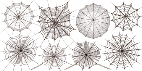 set of spider web isolated on white background, png, ai generated.