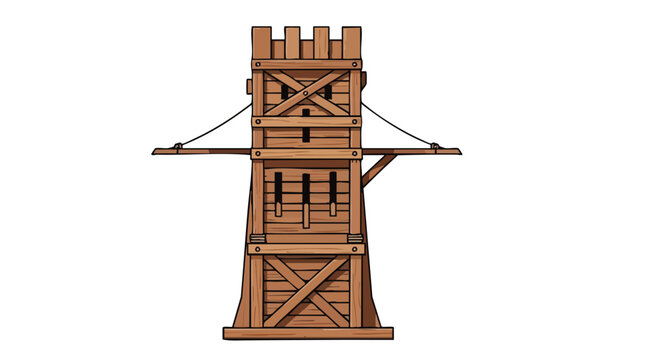 Illustrated Wooden Siege Tower, a Historical Battle Tool Used for Assaulting Fortified Positions and City Walls During Ancient Warfare 150 characters