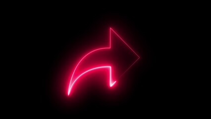 Pink neon arrow symbol on black background sign