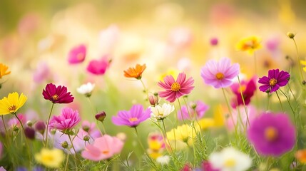 Vibrant field of colorful blooming flowers.