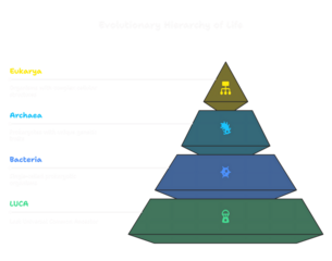 Evolutionary Hierarchy of Life diagram illustrating Eukarya, Archaea, Bacteria, and LUCA