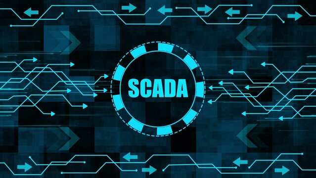 S C A D A system interface with blue circuit lines and arrows