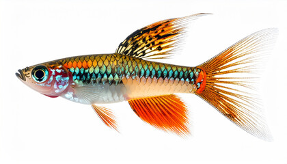 Guppy Fish Full Body Profile on White Background
