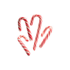 Obraz premium Five red and white candy canes arranged together in mid-air