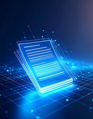 Digital document, glowing, futuristic