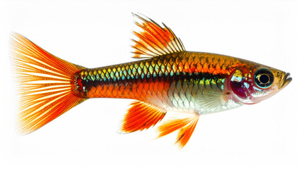 Fototapeta premium Single Guppy Fish Side View with Natural Colors, Studio Shot for Commercial Use
