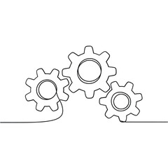 Three interconnected gears drawn in a continuous line art style