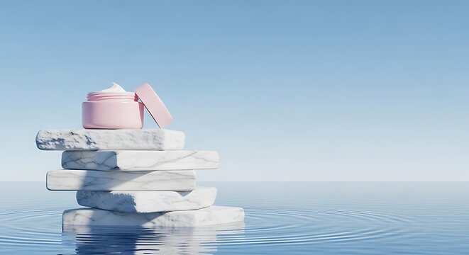 Stacked colorful items against a soft gradient blue sky sky background abstract gentle hue