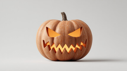 Scary carved pumpkin with glowing eyes and jagged mouth white