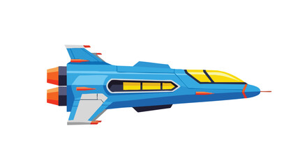 Stylized blue spaceship illustration with yellow and orange accents for cosmic adventures and futuristic expeditions