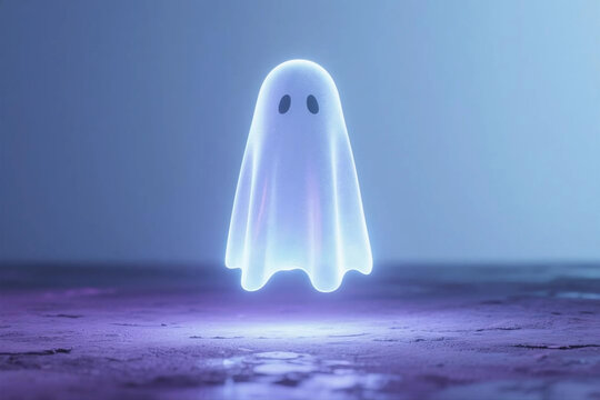 3D ghost floating above the ground with soft glowing light.