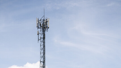 Global 5G network infrastructure, high-speed wireless communication tower.