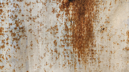 Old zinc wall texture with visible corrosion, rust spots, and weathered surface patterns. Vintage industrial panel suitable for rustic design and textured grunge background concepts.