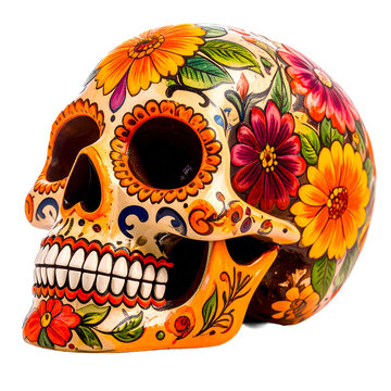 dia de los muertos sugar skull isolated on transparent background