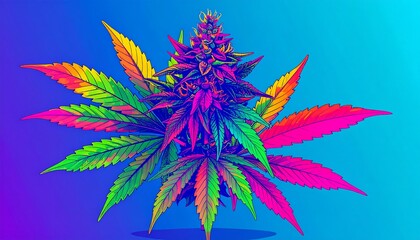 Vibrant, colorful cannabis flower illustration