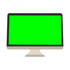 Vector illustration of a monitor with a green screen from a brown and white front view. Ideal for technology, online work, or distance education themes