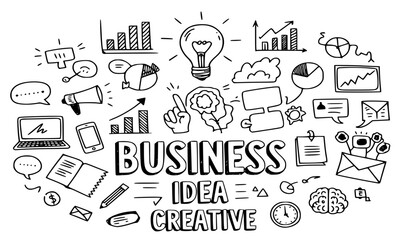 Naklejka premium Business Idea Doodles: Creative Strategy & Brainstorming Vector Art