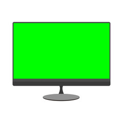 Vector illustration of a monitor with a green screen from the front viewing angle. Ideal for technology, online work, or distance education themes.