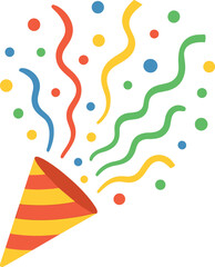 Party Popper Exploding with Colorful Confetti and Streamers
