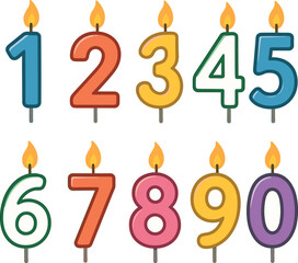 Colorful Number Birthday Candles with Flames