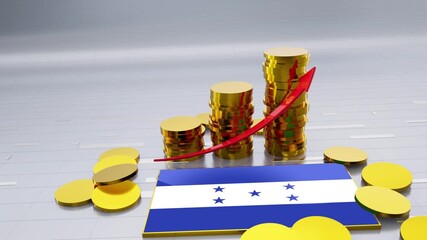 Honduras Flag With Finance Growth Gold Coins Chart and Arrow - Powered by Adobe