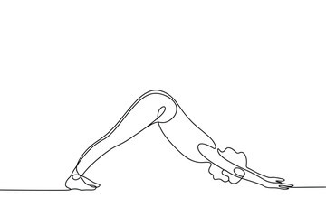 Minimalist line art of a woman in downward facing dog yoga pose