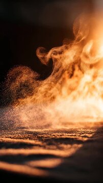 Abstract Orange and Gold Smoke with Sparks on Dark Background