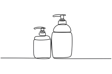 Two dispenser bottles drawn in a single line art style